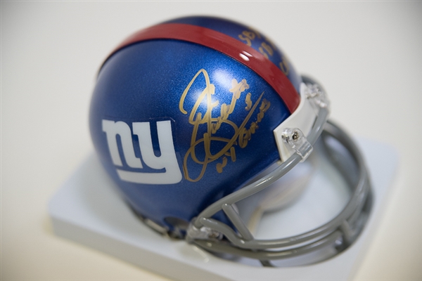 Sean Landeta Signed Giants Mini Helmet with Multiple Stat Inscriptions - JSA